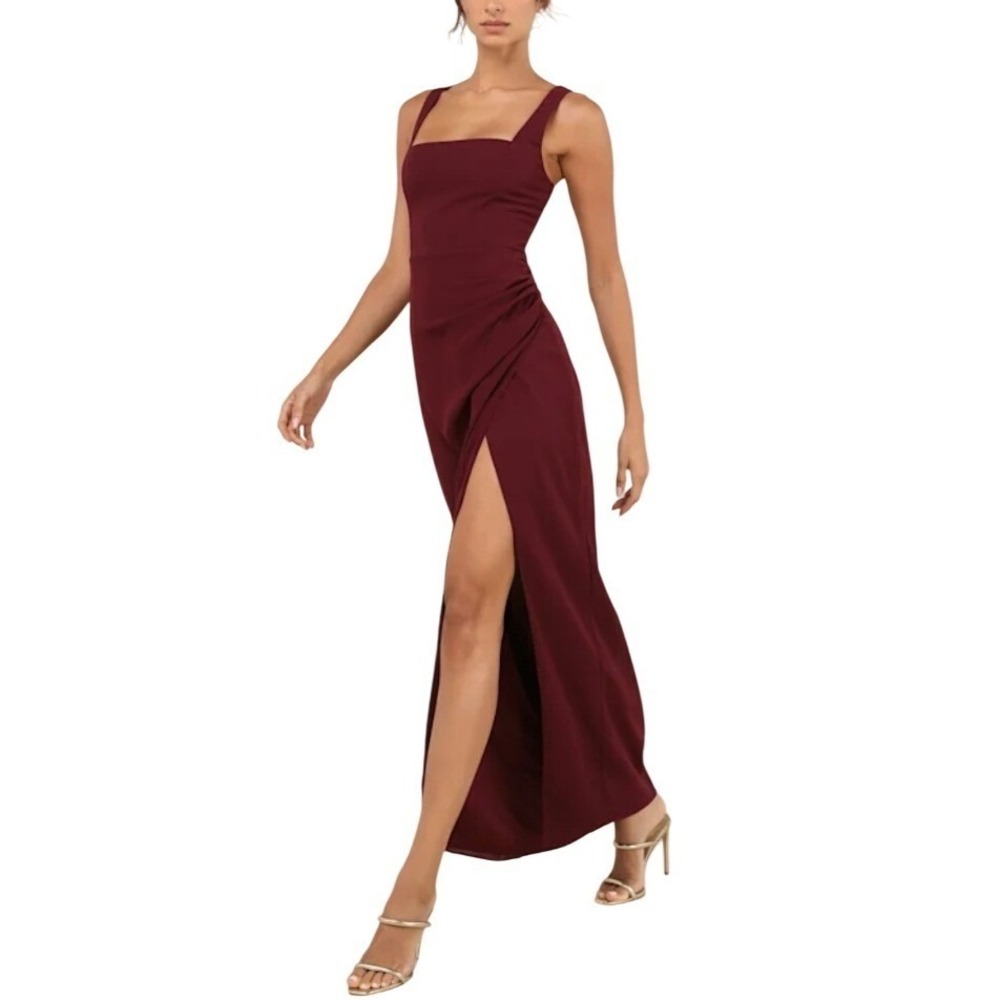 NWT Lulus Glamorous Disposition Burgundy Ruched Maxi Dress M‎ Formal Cocktail